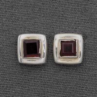 Garnet set in sterling silver stud