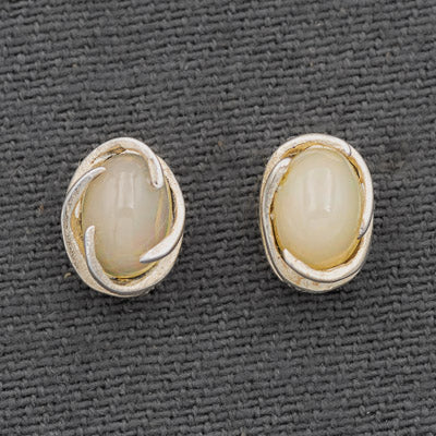 Oval milky Moonstone stud