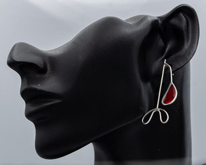Asymmetric red lacquer sterling silver earrings
