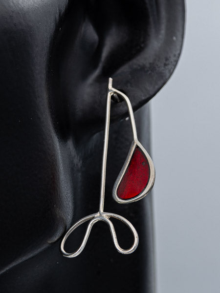 Asymmetric red lacquer sterling silver earrings