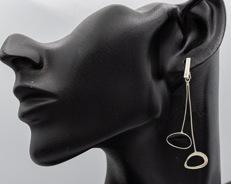 Asymmetric black lacquer sterling silver earrings