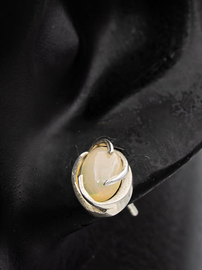 Oval milky Moonstone stud