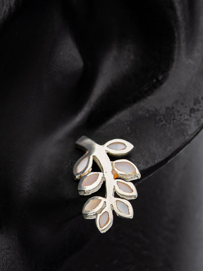 Sterling silver leaf earring with MOP