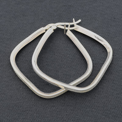 Sterling Silver Twisted Concave Square Hoops 4 cm