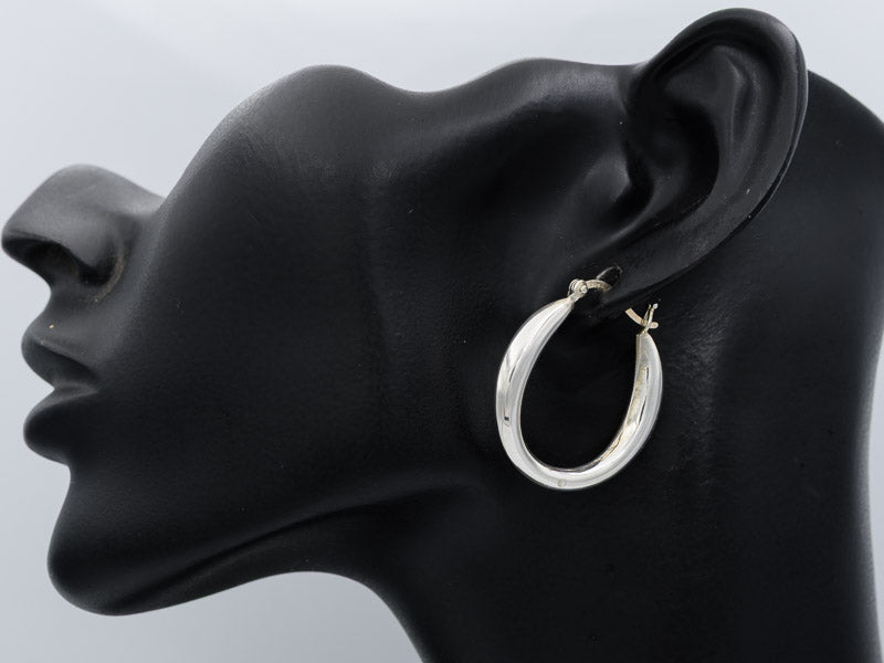 Sterling Silver Tapered Oval Hoop Earrings 3cm