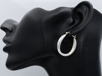 Sterling Silver Tapered Oval Hoop Earrings 3cm