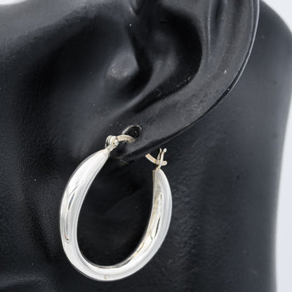 Sterling Silver Tapered Oval Hoop Earrings 3cm
