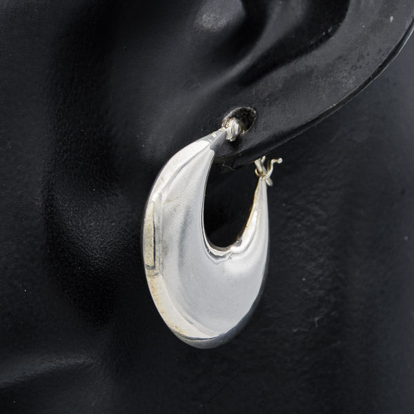 Sterling silver puffed tapered hoops