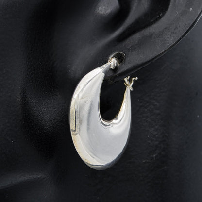 Sterling silver puffed tapered hoops