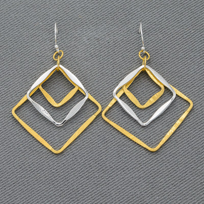Two tone silver and gold square danglings