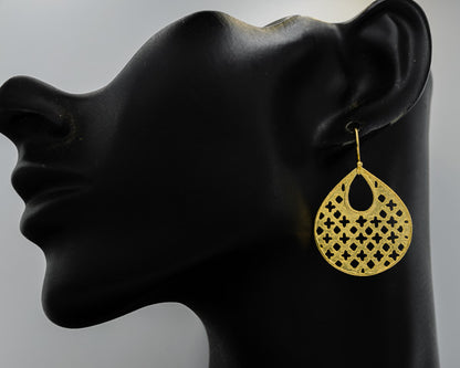 Designer gold plated pear shape earring