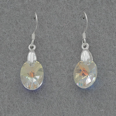 Oval Faceted Crystal Earrings with Clasp