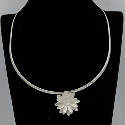 Sterling Silver Daisy Pendant – Matte & Polished Finish