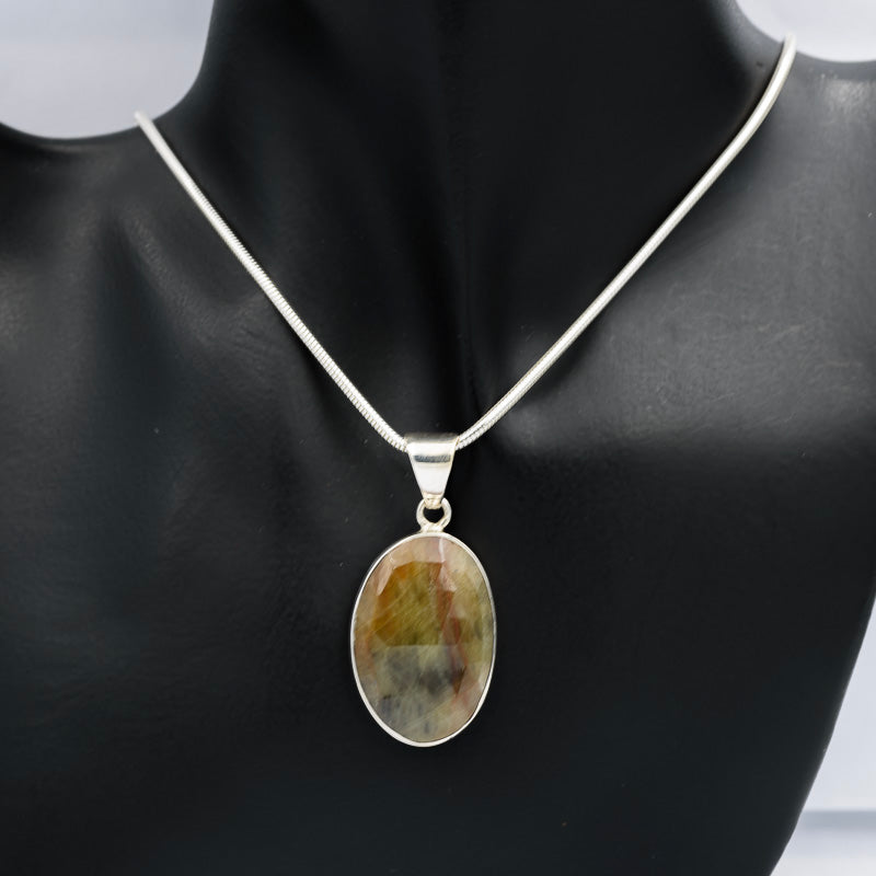 Imperial Jasper Faceted Pendant in Sterling Silver  Natural Stone