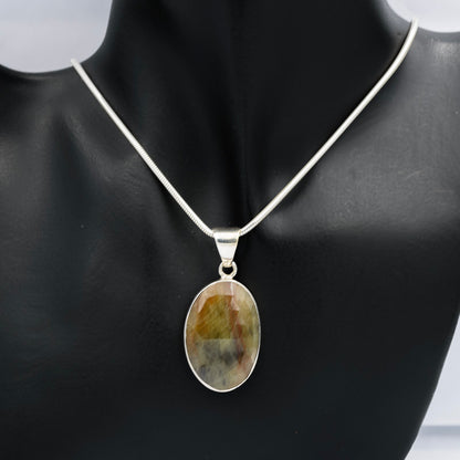 Imperial Jasper Faceted Pendant in Sterling Silver  Natural Stone