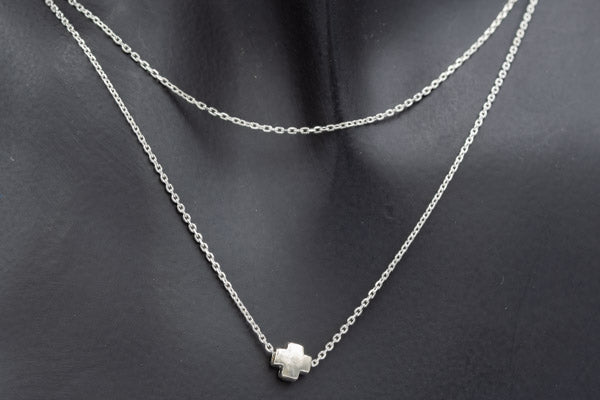 Sterling Silver Double Chain Cross Necklace 42cm - Silvertree Jewelry #