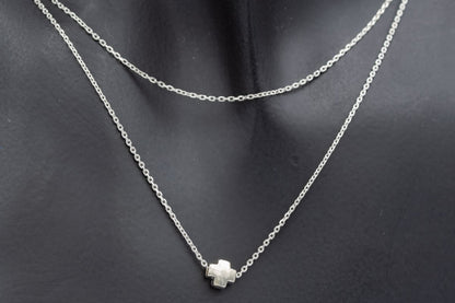 Sterling Silver Double Chain Cross Necklace 42cm - Silvertree Jewelry #