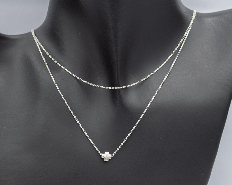 Sterling Silver Double Chain Cross Necklace 42cm - Silvertree Jewelry #