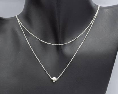 Sterling Silver Double Chain Cross Necklace 42cm - Silvertree Jewelry #