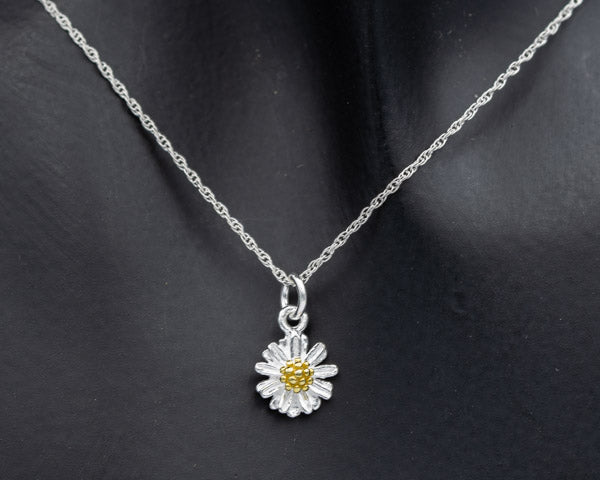 Sterling Silver Daisy Pendant with Gold-Plated Centre - Silvertree Jewelry #