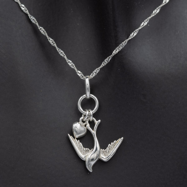 Sterling Silver Dove and Heart Pendant - Silvertree Jewelry #