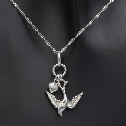 Sterling Silver Dove and Heart Pendant - Silvertree Jewelry #