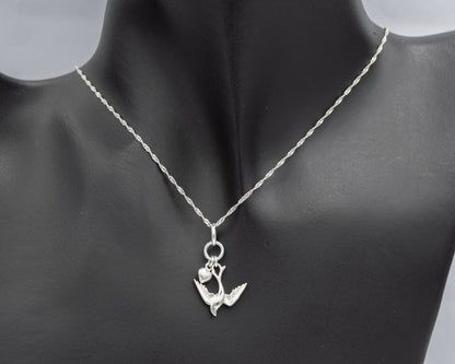 Sterling Silver Dove and Heart Pendant - Silvertree Jewelry #