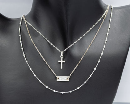 Sterling Silver Rectangle Disc Necklace 42cm