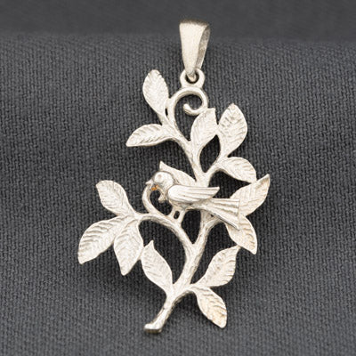Sterling Silver Bird on Branch Nature Design 3.8cm