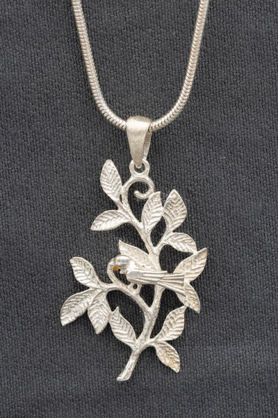 Sterling Silver Bird on Branch Nature Design 3.8cm