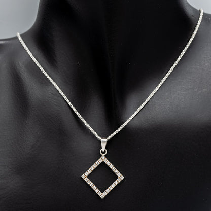 Sterling Silver Open Square Cubic Pendant 3cm