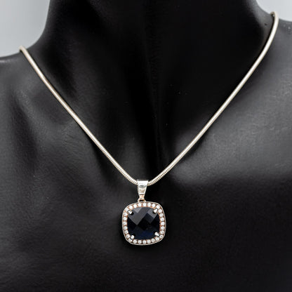 Sterling Silver dark Blue Cubic  pendant