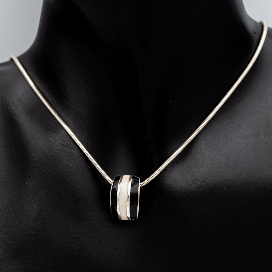 Sterling Silver MOP and Onyx Pendant 1.8cm