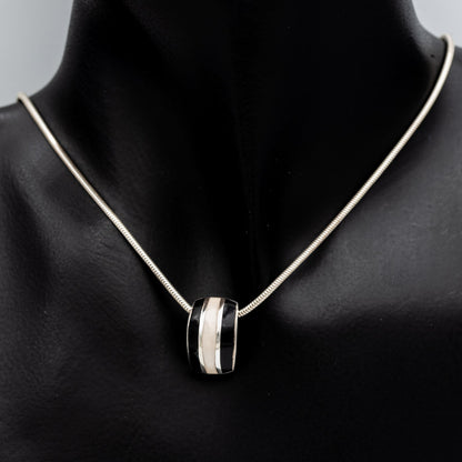 Sterling Silver MOP and Onyx Pendant 1.8cm