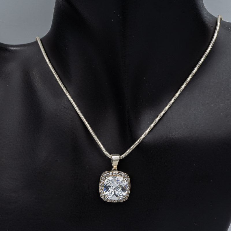 Cubic zirconium set in sterling silver pendant