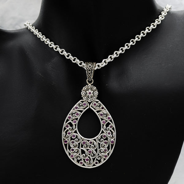 Sterling silver with rubellite stones pendant