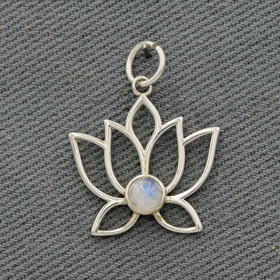 Sterling silver lotus flower with a moonstone