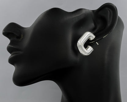 Sterling Silver Puffed Rectangle Hoop Earrings
