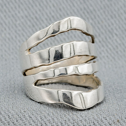Sterling silver irregular bands ring