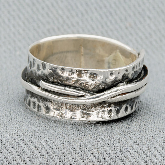 Sterling silver oxidized ring with a wrapped around string