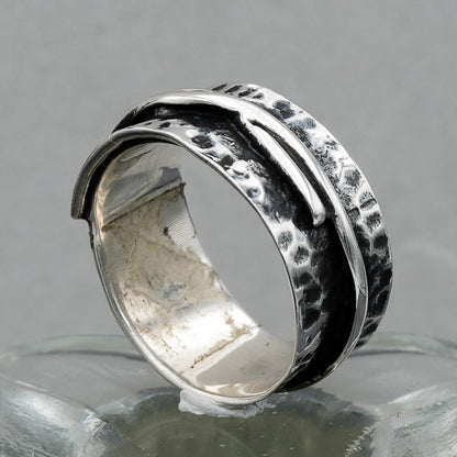 Sterling silver oxidized ring with a wrapped around string