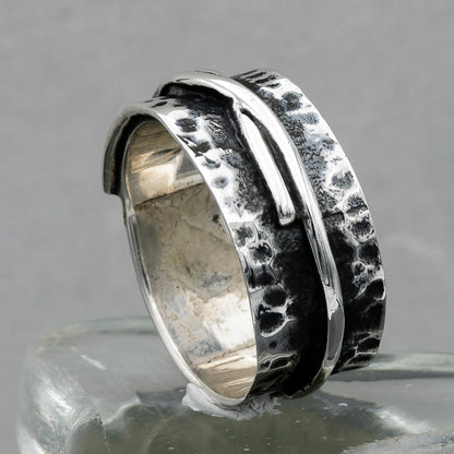 Sterling silver oxidized ring with a wrapped around string