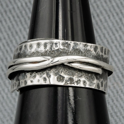 Sterling silver oxidized ring with a wrapped around string