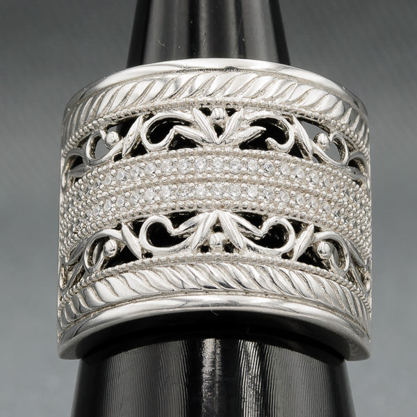 Sterling silver wide band ring with cubics