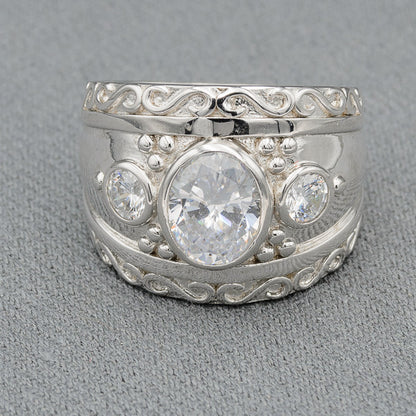 Sterling silver oval cubic ring