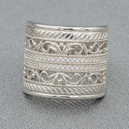 Sterling silver wide band ring with cubics