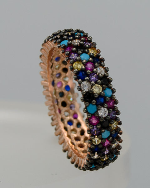 Multi semi precious stone ring set in rose gold plated