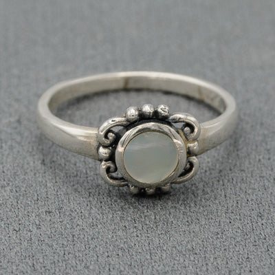 Mother of Pearl Ring with Square Filigree Detail in Sterling Silver - Silvertree Jewelry #