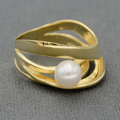 Gold plated designer pearl ring