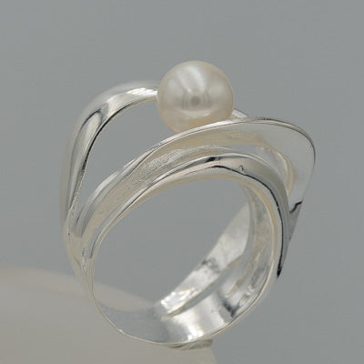 Sterling silver designer ring with a pearl